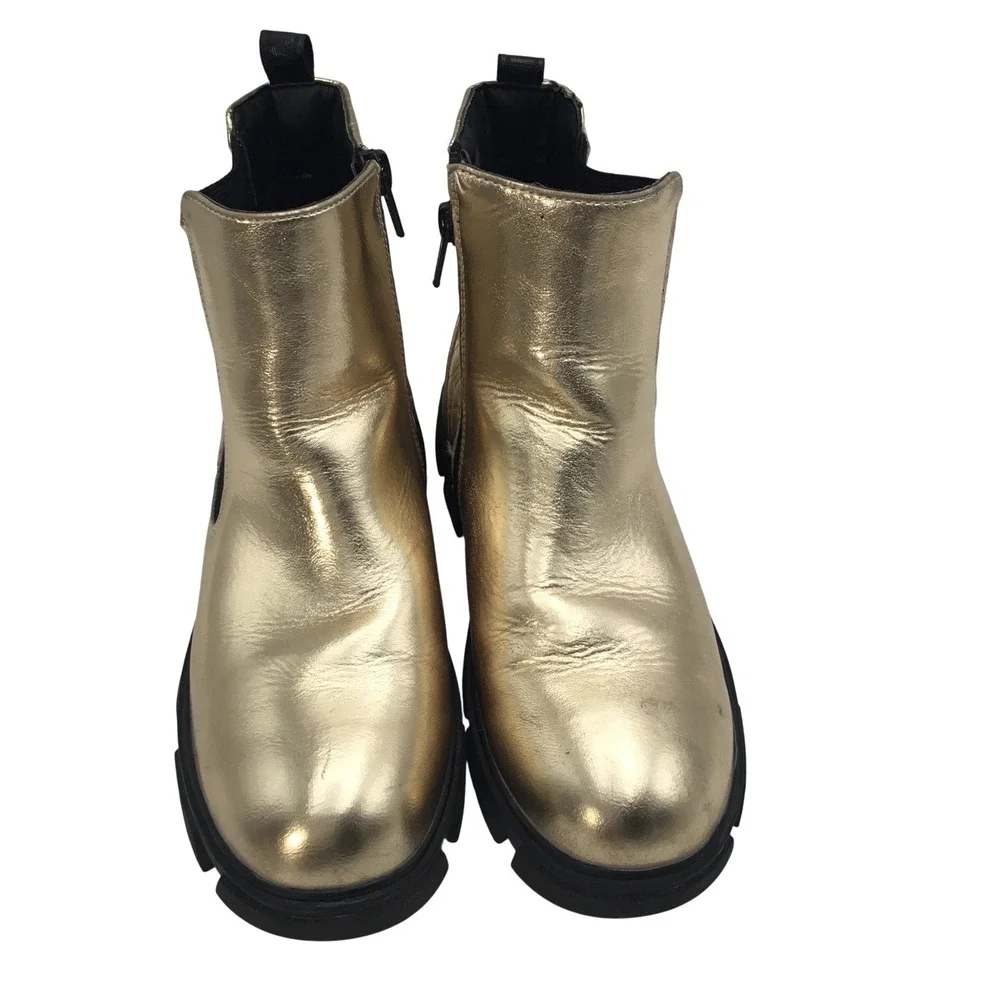 River Island Kids Metallic Gold Chelsea Boots‎ Chunky Lug Sole Size 3/35.5